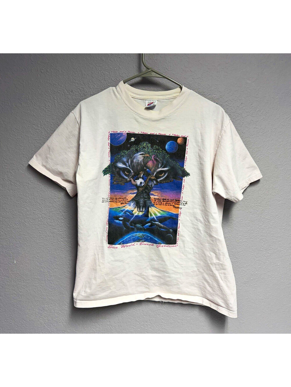 Vintage Jerzees Sea World Busch Gardens Graphic Logo T-Shirt / Size Medium